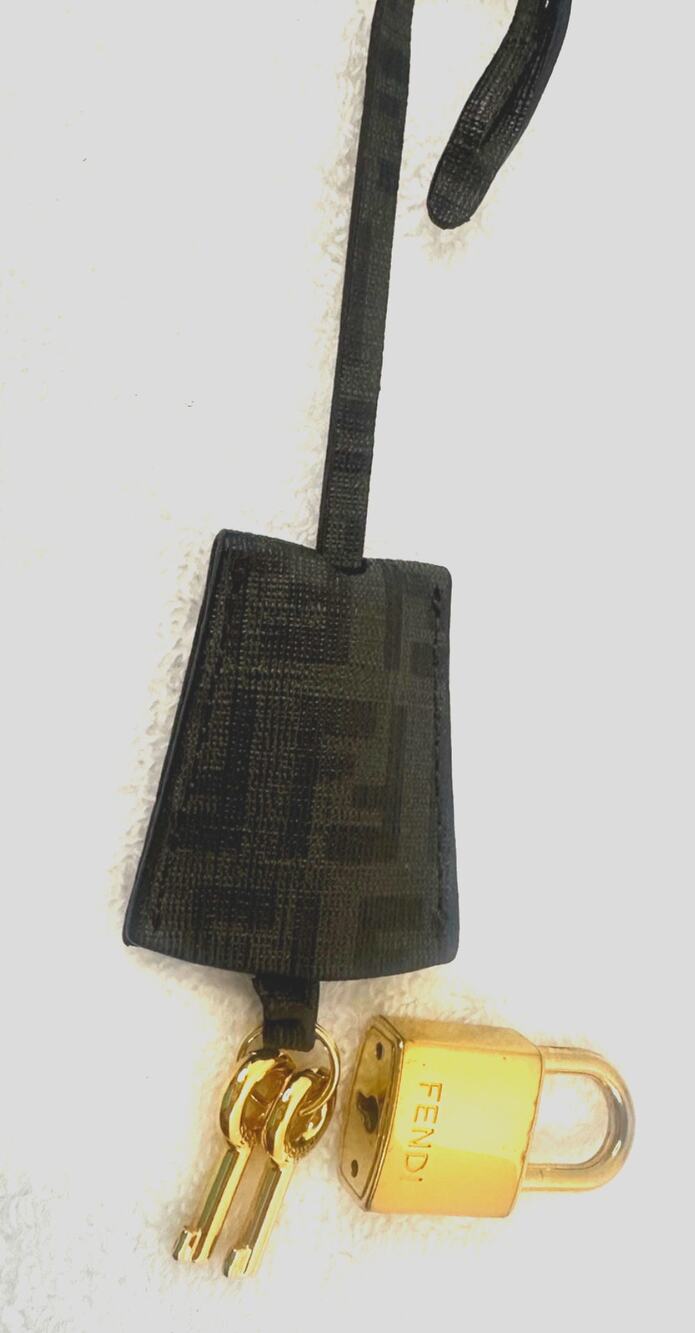 Authentic Fendi FF Hang Tag Lock & Keys Bag Charm Luggage Tag Dark Gray/Black
